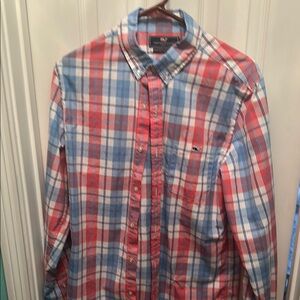 Vineyard Vines Casual Red and Blue Plaid Button Down Shirt